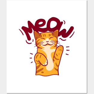 Illustration of an orange cat with a smiling face Posters and Art